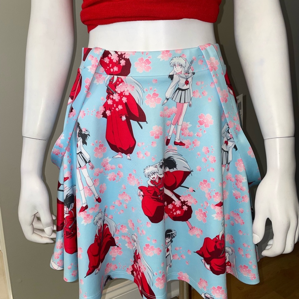 HOT TOPIC Blue, Red & Pink Anime Skirt with Suspenders - EUC